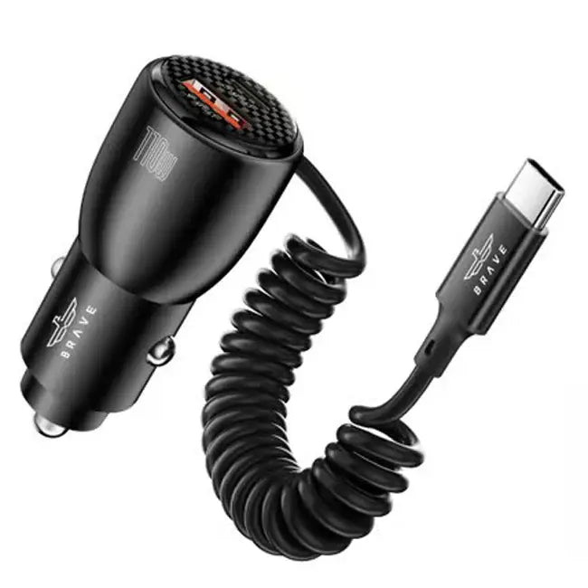 Brave | 110W 2-Port Car Charge With Tyoe-C Cable | BCC-27 Brave | 110W 2-Port Car Charge With Tyoe-C Cable | BCC-27